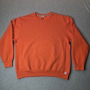 Vinatge 90s Russell Athletic Men's Orange Crewneck Pullover Sweater